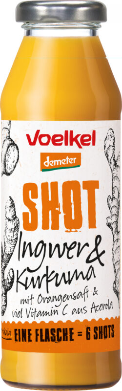 Voelkel Shot Ingwer & Kurkuma mit Orangesaft und viel Vitamin C aus Acerola 6 x 0,28l