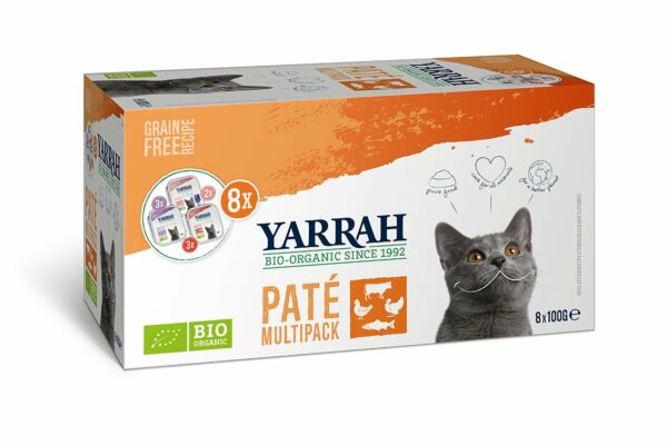 Yarrah Organic Petfood B.V. Yarrah Bio Katze Schalen Multipack Pastete getreidefrei gemischt (Rind/ Huhn & T 8 x 800g