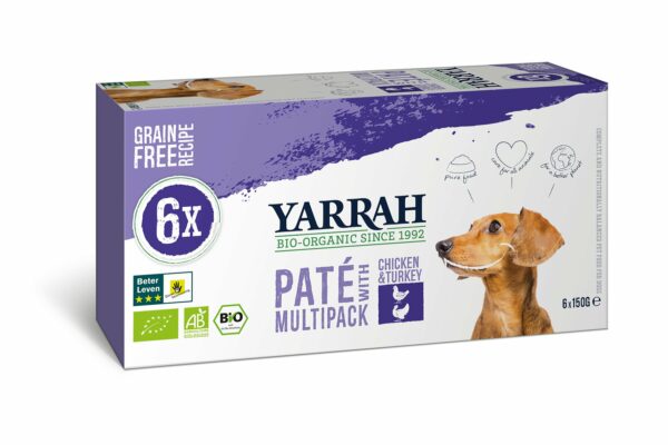 Yarrah Organic Petfood B.V. Bio Hund Schale Multipacks Pastete getreidefrei Huhn & Truthahn 4 x 900g