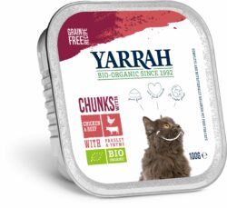 Yarrah Organic Petfood Yarrah Bio Katze Schale Bröckchen getreidefrei Huhn mit Rind 16 x 100g