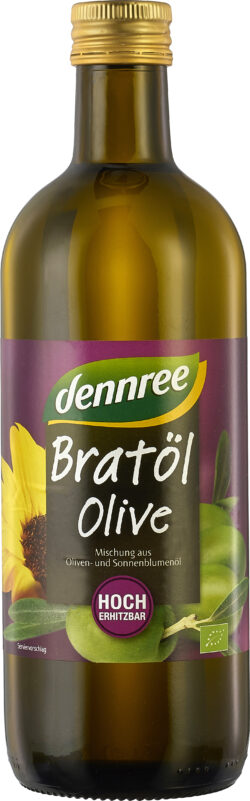 dennree Bratöl Olive, Mischung aus Oliven- und Sonnenblumenöl 6 x 1l