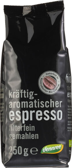 dennree Kräftig-aromatischer Espresso, filterfein gemahlen 6 x 250g