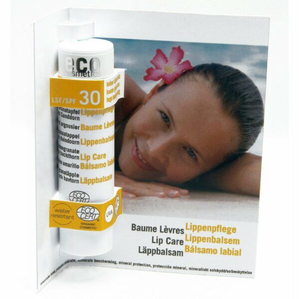 eco cosmetics Lippenpflegestift transparent LSF 30 mit Granatapfel und Sanddorn 10 x 4g