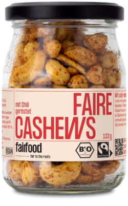 fairfood Freiburg Faire Cashews mit Chili geröstet (133g, Bio, Fairtrade, Pfandglas klein) 6 x 133g