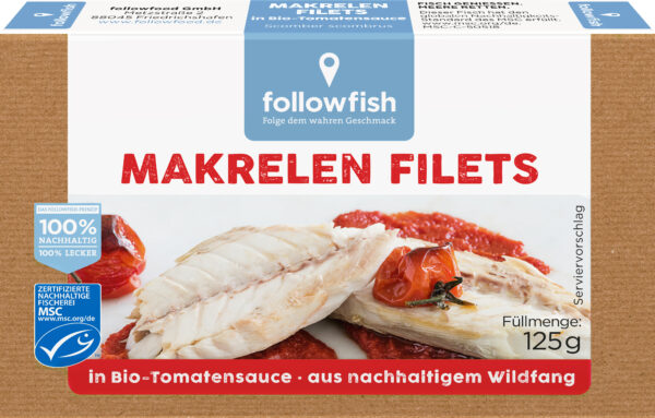 followfish Makrelen Filets in Bio-Tomatensauce. Aus nachhaltigem Wildfang 9 x 125g