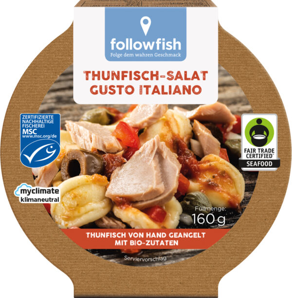 followfood Thunfisch-Salat Gusto Italiano, mit Thunfisch aus Angelruten- Fischerei und mediteranen Bio-Zutaten 8 x 160g