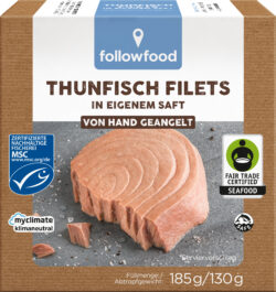 followfood Thunfisch Filets in eigenem Saft, aus Angelruten-Fischerei 8 x 130g