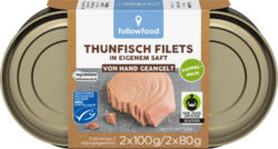followfood Thunfisch Filets in eigenem Saft, aus Angelruten-Fischerei 9 x 160g