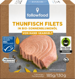 followfood MSC Thunfisch Filets in Bio-Sonnenblumenöl, aus Angelruten-Fischerei 130g