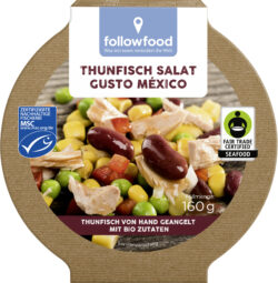 followfood Thunfisch-Salat el Gusto México mit Thunfisch aus Angelruten- Fischerei und würzigen Bio-Zutaten 8 x 160g