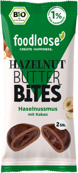 foodloose Bio-Hazelnut Butter Bites Haselnussmus mit Kakao, vegan, glutenfrei, laktosefrei 20 x 40g