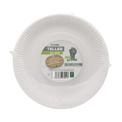 Ökolution Pappteller rund weiß 23 cm 25er Pack FSC zertifiziert Folie Green PE 7 x 25 Stück